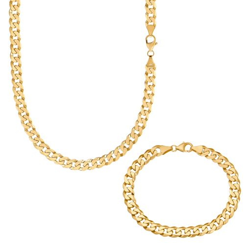 CURB CHAIN SET 925 SILVER 18 CARAT GOLD PLATED 7,80MM