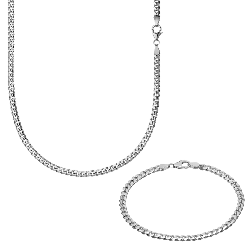 CURB CHAIN SET CUBAN 925 SILVER RHODIUM PLATED 4,00MM