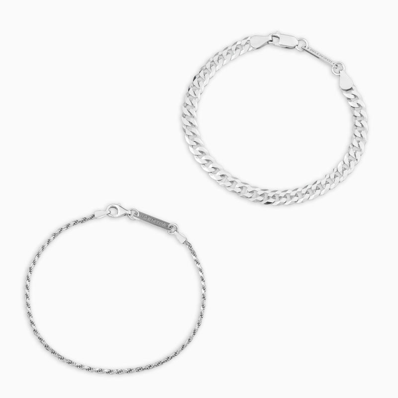 BRACELET SET ARMOR CORD SILVER BRACELET 925 SILVER RHODIUM PLATED