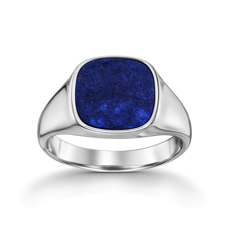 SEAL RING LAPIS SQUARE 585, 750 WHITE GOLD, 950 PLATINUM