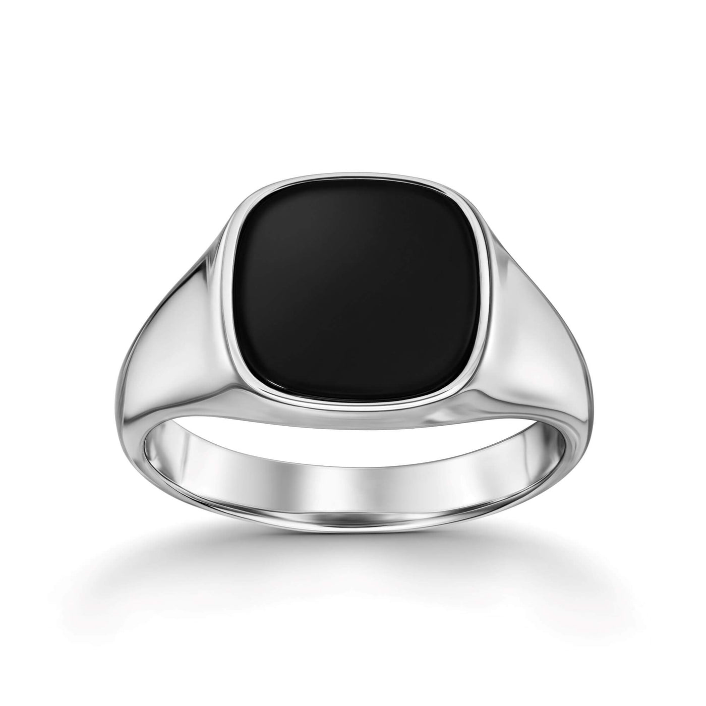 ONYX SQUARE RING 585, 750 WHITE GOLD, 950 PLATINUM