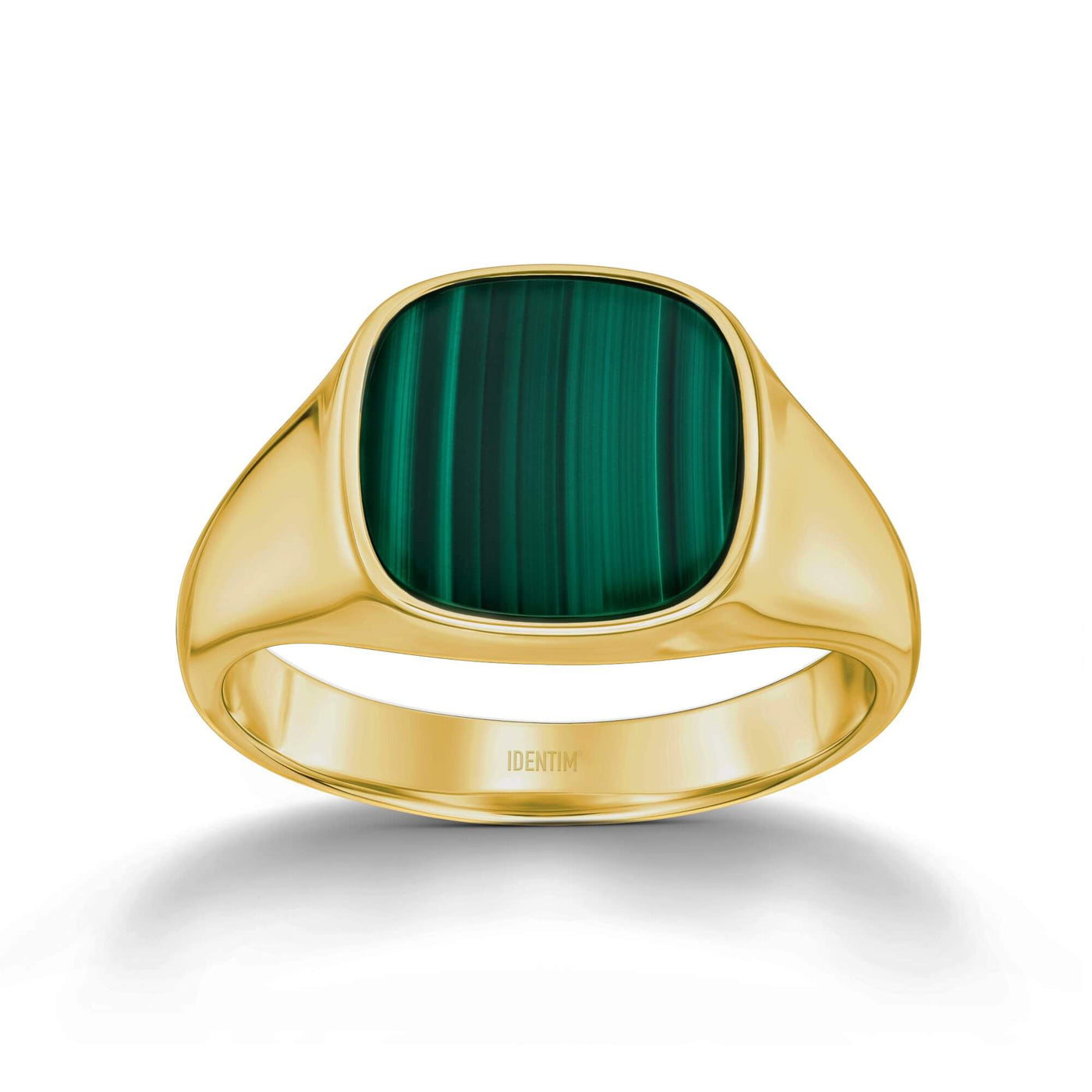 SIGNET RING MALACHITE SQUARE 585, 750 GOLD