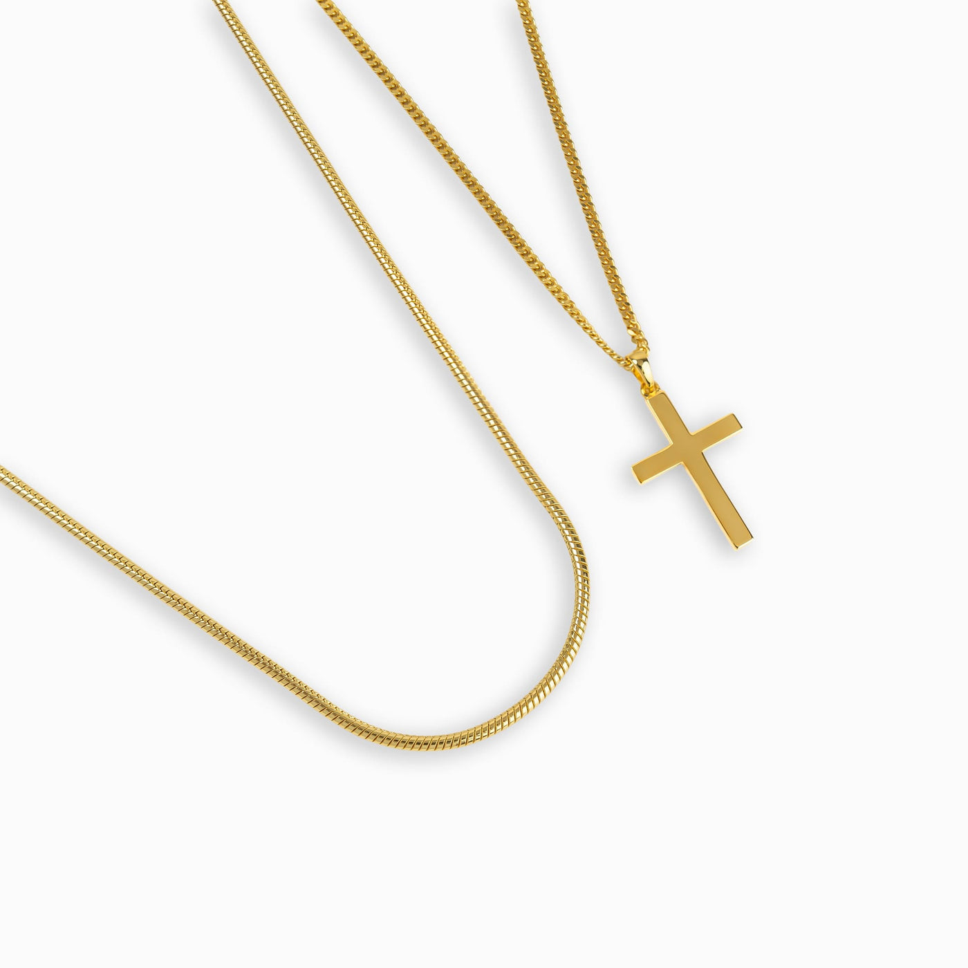 CROSS NECKLACE SNAKE CHAIN SET 925 SILVER 18 CARAT GOLD PLATED