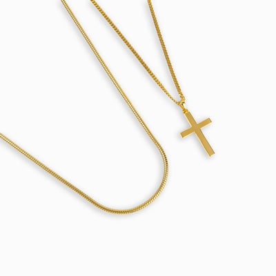 CROSS NECKLACE SNAKE CHAIN SET 925 SILVER 18 CARAT GOLD PLATED