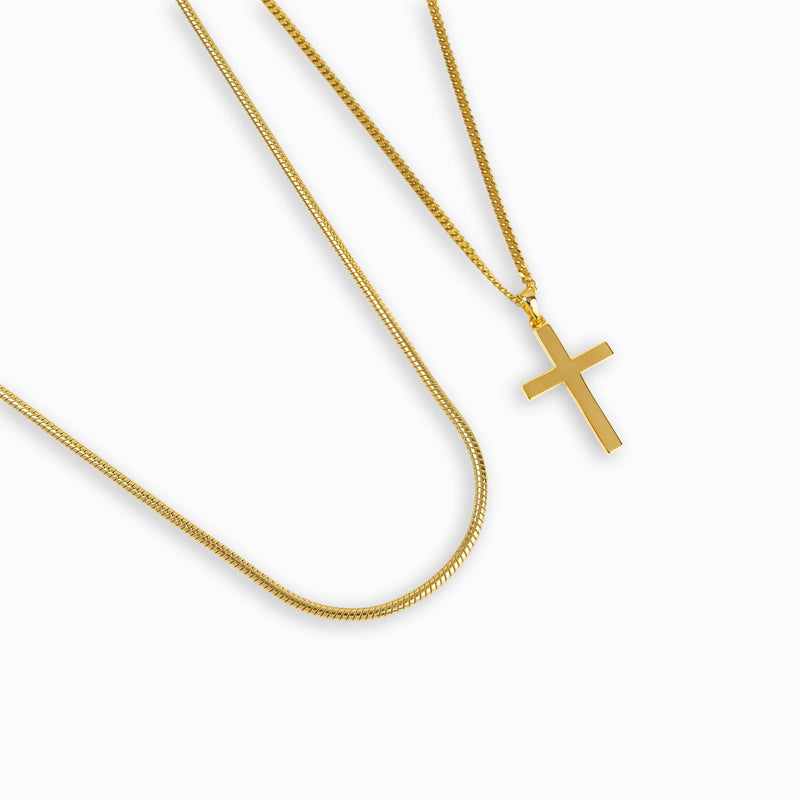 CROSS NECKLACE SNAKE CHAIN SET 925 SILVER 18 CARAT GOLD PLATED