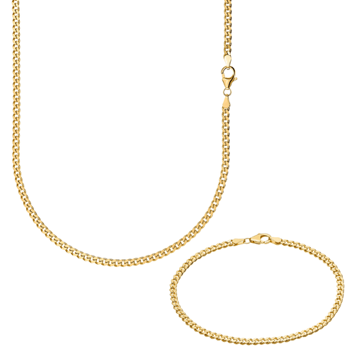 CURB CHAIN SET 925 SILVER 18 CARAT GOLD PLATED 3,30MM