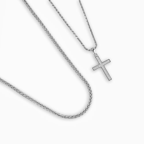 CROSS NECKLACE BRAID NECKLACE SET 925 SILVER RHODIUM PLATED