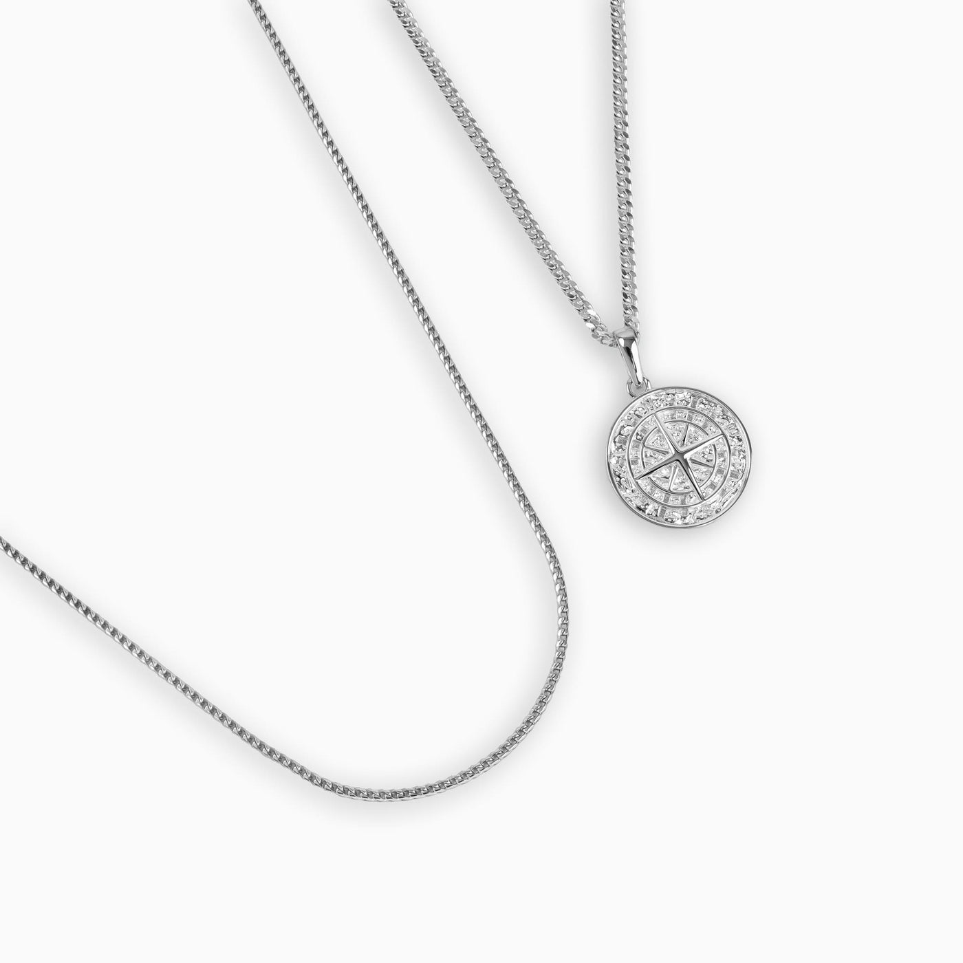 COMPASS NECKLACE FRANCO NECKLACE SET 925 SILVER RHODIUM PLATED