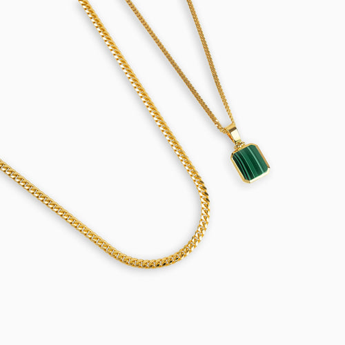 MALACHITE NECKLACE CURB CHAIN SET 925 SILVER 18 CARAT GOLD PLATED