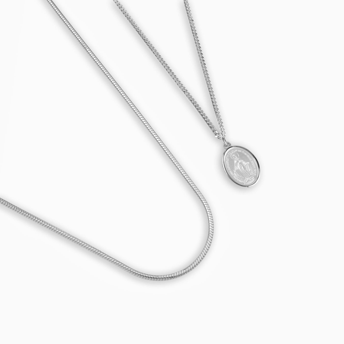 MADONNA NECKLACE SNAKE CHAIN SET 925 SILVER RHODIUM-PLATED