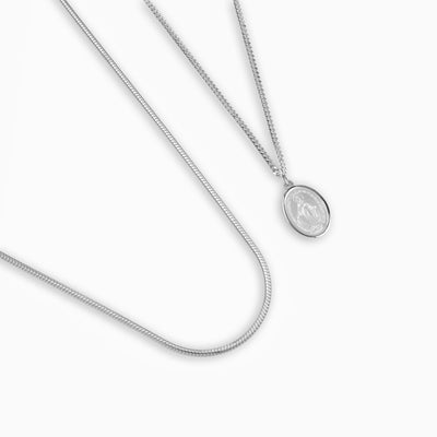 MADONNA NECKLACE SNAKE CHAIN SET 925 SILVER RHODIUM-PLATED