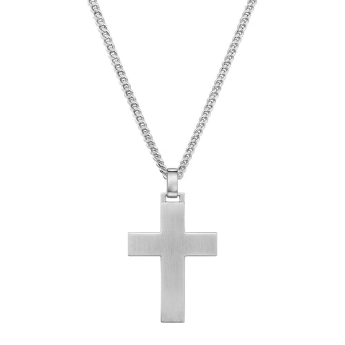 CROSS NECKLACE MATTED 925 SILVER RHODIUM PLATED