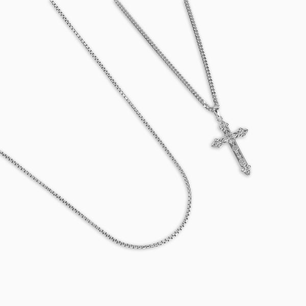 CROSS NECKLACE VENETIAN NECKLACE SET 925 SILVER RHODIUM PLATED