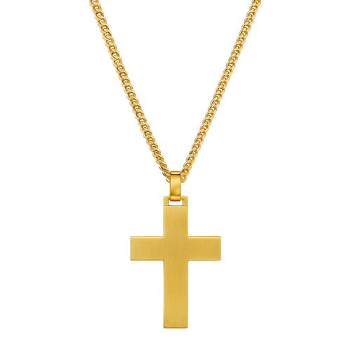 CROSS NECKLACE MATTED 925 SILVER 18 CARAT GOLD PLATED