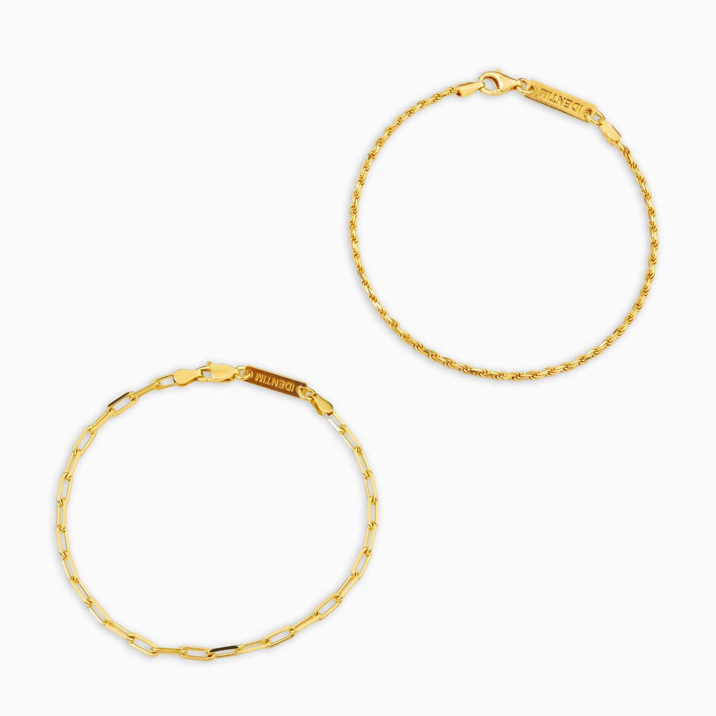 BRACELET SET CORD PAPERCLIP 925 SILVER 18 CARAT GOLD PLATED