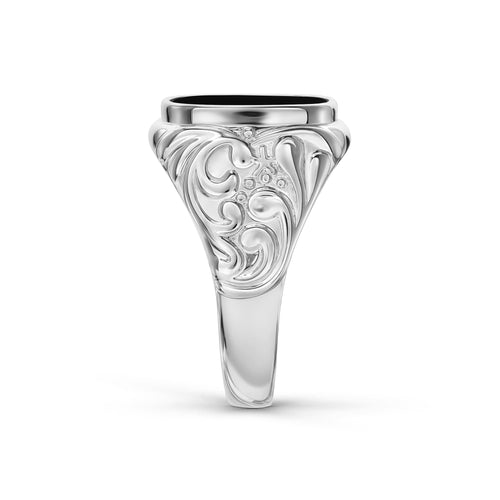 ART NOUVEAU SEALING RING MALACHITE 585, 750 WHITE GOLD, 950 PLATINUM