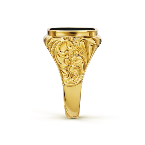 ART NOUVEAU SIGNET RING ONYX 585, 750 GOLD