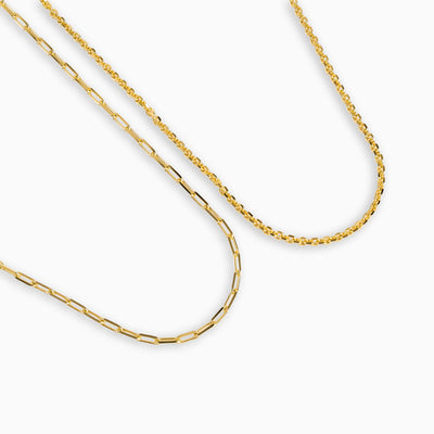 PAPERCLIP &AMP; PEA CHAIN SET 925 SILVER 18 CARAT GOLD PLATED