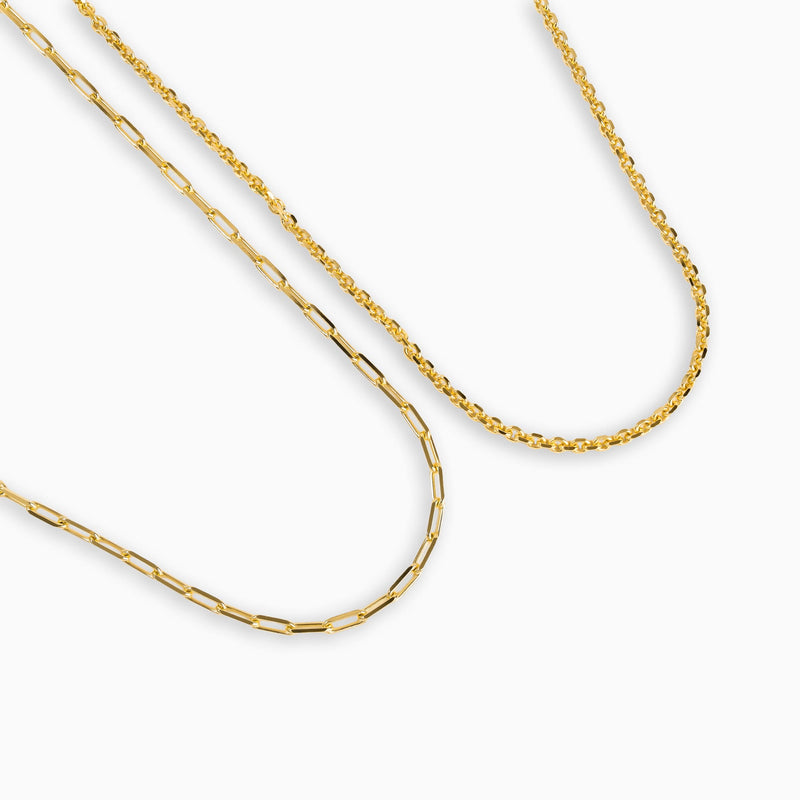 PAPERCLIP & PEA CHAIN SET 925 SILVER 18 CARAT GOLD PLATED