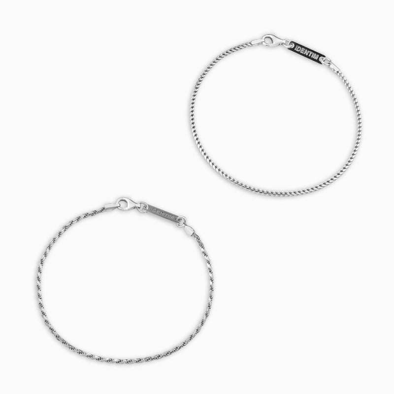 BRACELET SET FRANCO CORD 925 SILVER RHODIUM PLATED