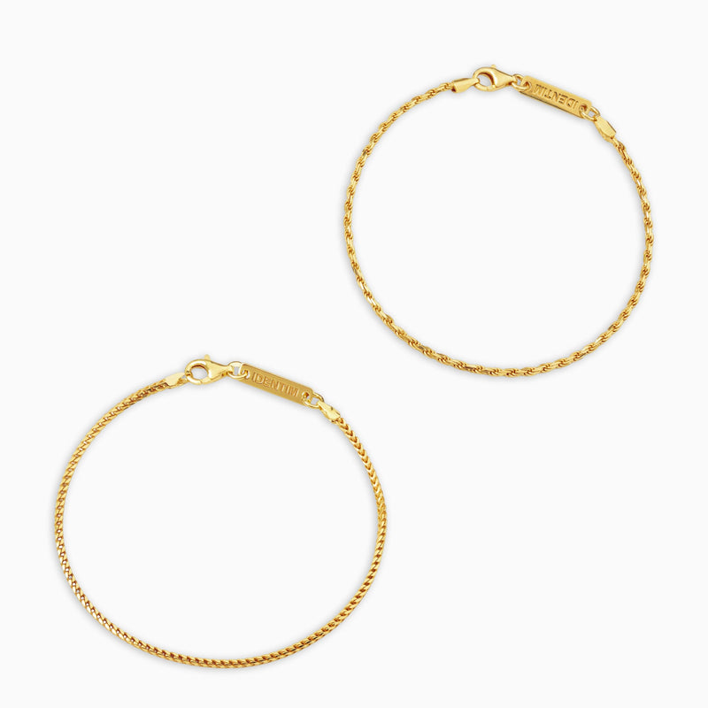 BRACELET SET FRANCO CORD 925 SILVER 18 CARAT GOLD PLATED