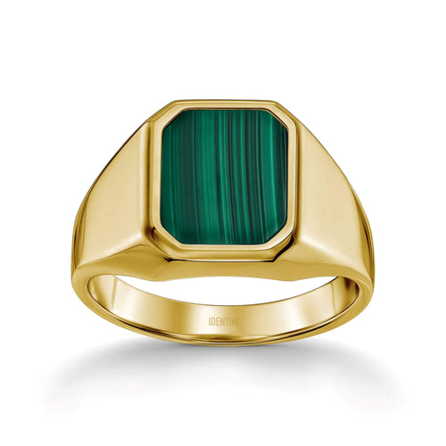 SIGNET RING MALACHITE OCTAGON 585, 750 GOLD