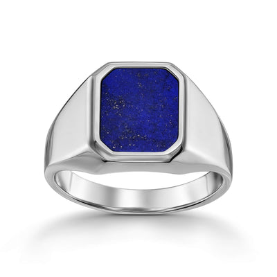 SEALING RING LAPIS OKTAGON 585, 750 WHITE GOLD, 950 PLATINUM