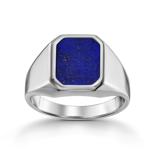 SEALING RING LAPIS OKTAGON 585, 750 WHITE GOLD, 950 PLATINUM