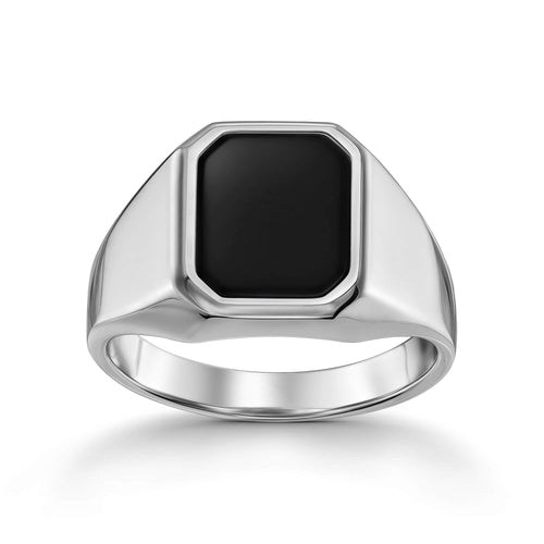 SEALING RING ONYX OKTAGON 585, 750 WHITE GOLD, 950 PLATINUM