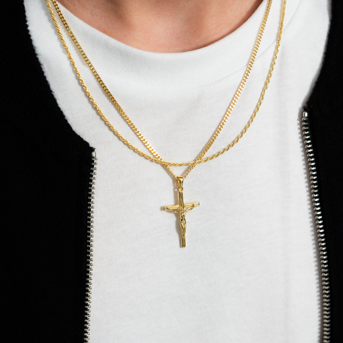 CROSS NECKLACE CORD NECKLACE SET 925 SILVER 18 CARAT GOLD PLATED