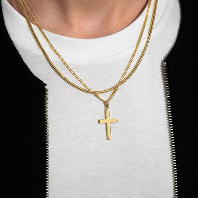 CROSS NECKLACE SNAKE CHAIN SET 925 SILVER 18 CARAT GOLD PLATED