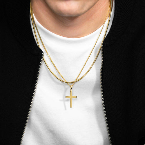 CROSS NECKLACE SNAKE CHAIN SET 925 SILVER 18 CARAT GOLD PLATED