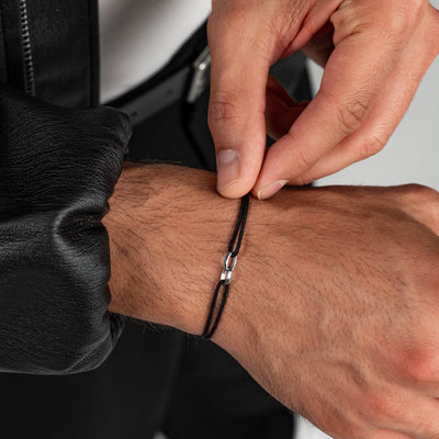 GLORY BRACELET BLACK STOFFARMBAND 585 WHITE GOLD