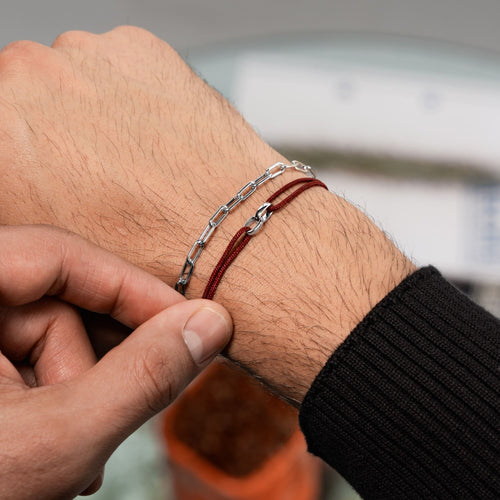 GLORY BRACELET BORDEAUX STOFFARBAND 585 WHITE GOLD