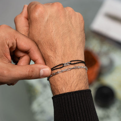 GLORY BRACELET BLACK STOFFARMBAND 585 WHITE GOLD