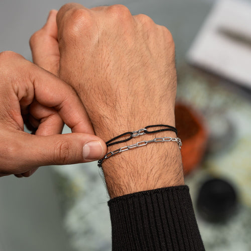GLORY BRACELET BLACK STOFFARMBAND 585 WHITE GOLD