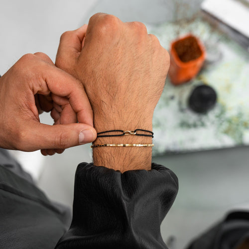 GLORY BRACELET BLACK FABRIC BRACELET 585 GOLD