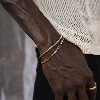 BRACELET SET SNAKE FIGARO GOLD BRACELET 925 SILVER 18 CARAT GOLD PLATED