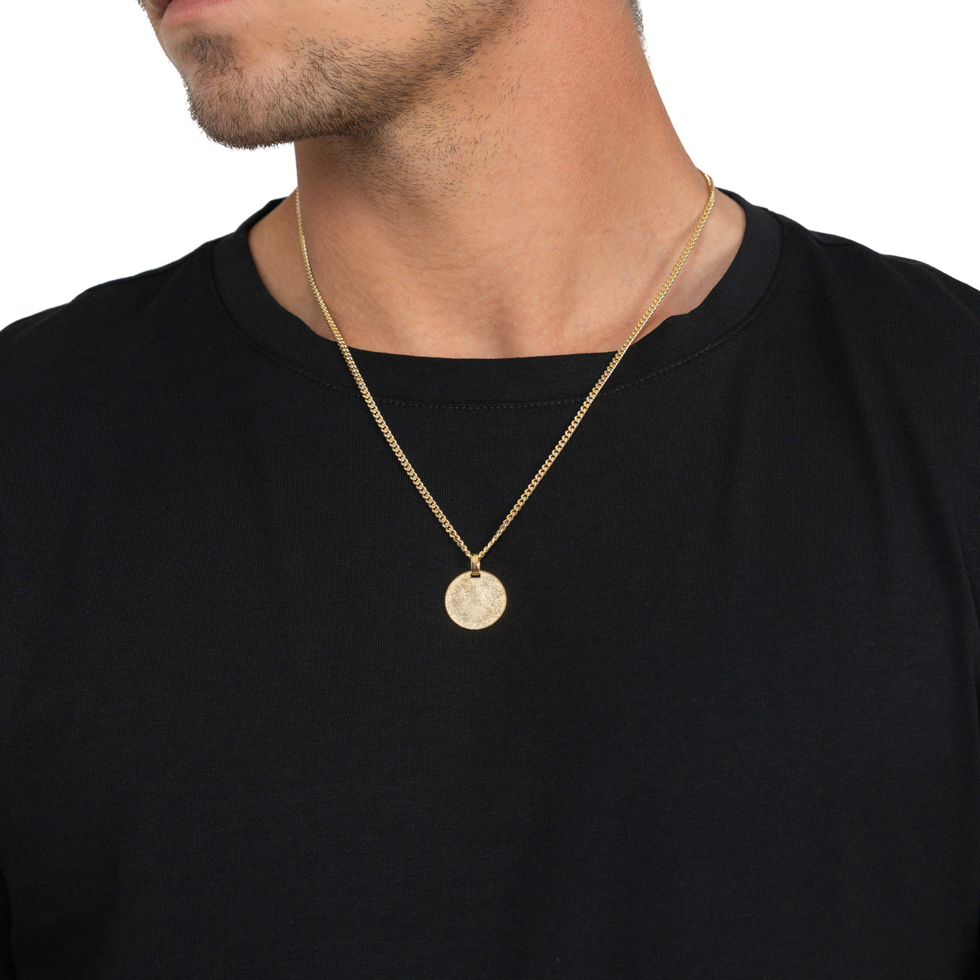 ENGRAVING PLATE ROUND ICE MATT NECKLACE 925 SILVER 18 CARAT GOLD PLATED