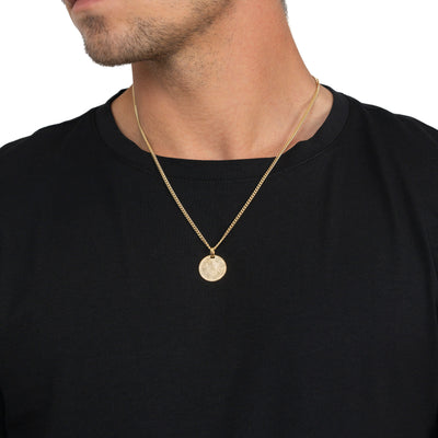 ENGRAVING PLATE ROUND ICE MATT NECKLACE 925 SILVER 18 CARAT GOLD PLATED