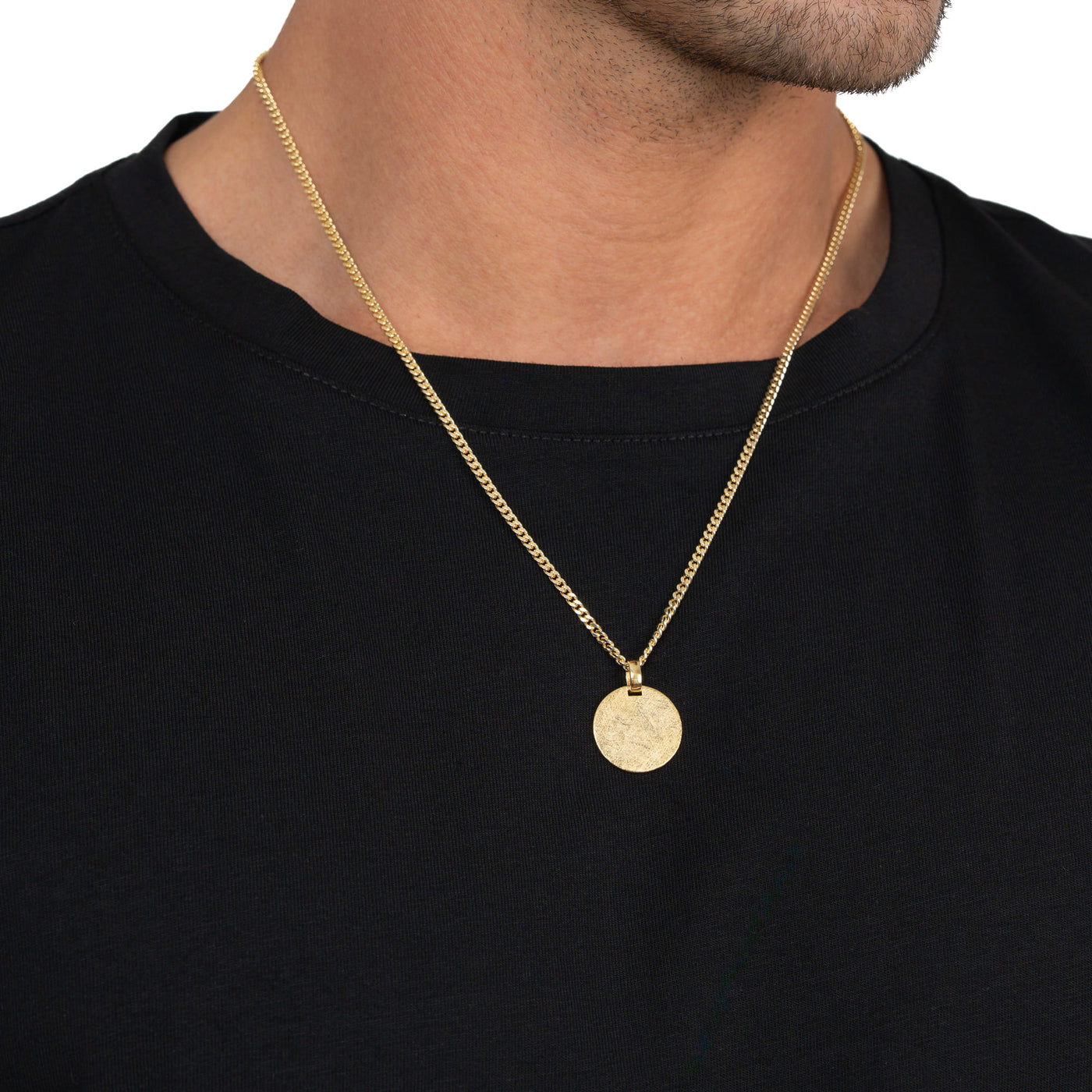 ENGRAVING PLATE ROUND ICE MATT NECKLACE 925 SILVER 18 CARAT GOLD PLATED