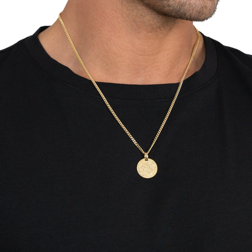 ENGRAVING PLATE ROUND ICE MATT NECKLACE 925 SILVER 18 CARAT GOLD PLATED