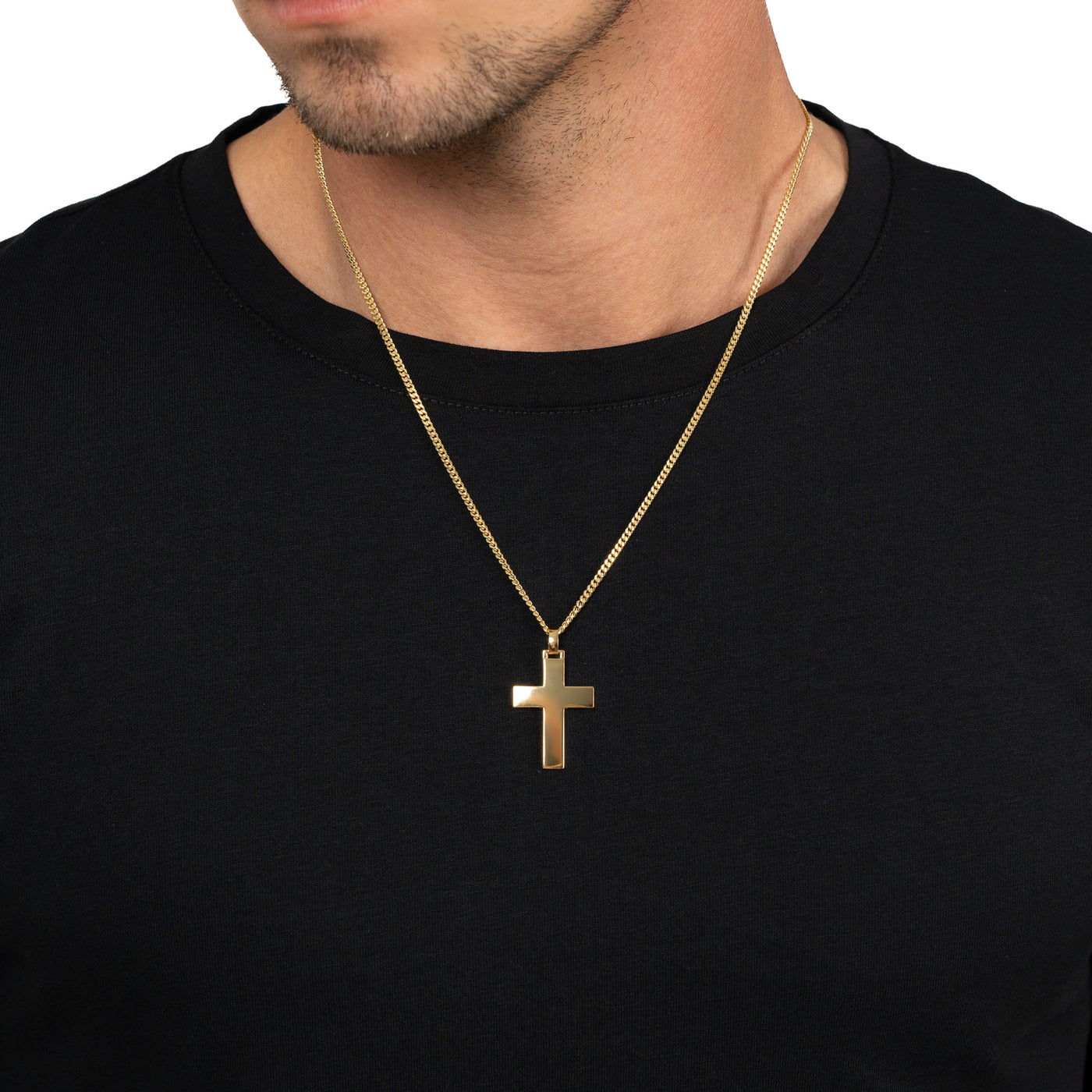 CROSS NECKLACE POLISHED 925 SILVER 18 CARAT GOLD PLATED