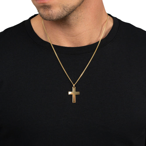 CROSS NECKLACE POLISHED 925 SILVER 18 CARAT GOLD PLATED