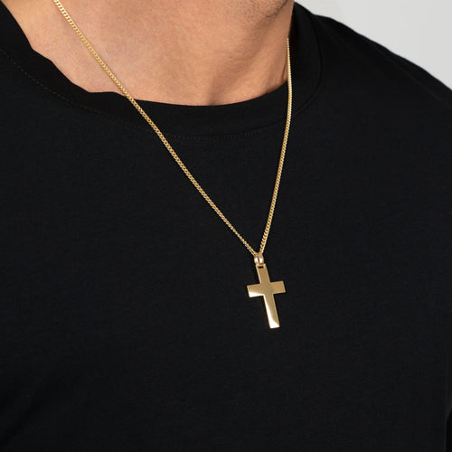 CROSS NECKLACE POLISHED 925 SILVER 18 CARAT GOLD PLATED