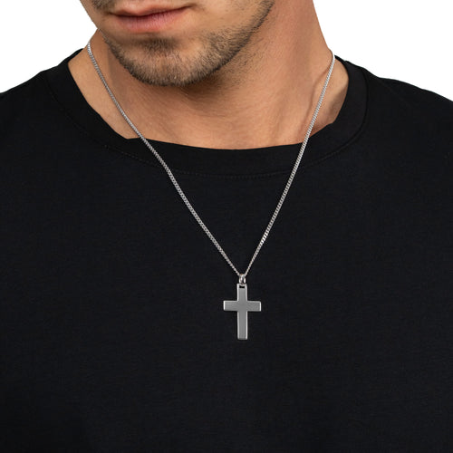 CROSS NECKLACE POLISHED 925 SILVER RHODIUM PLATED