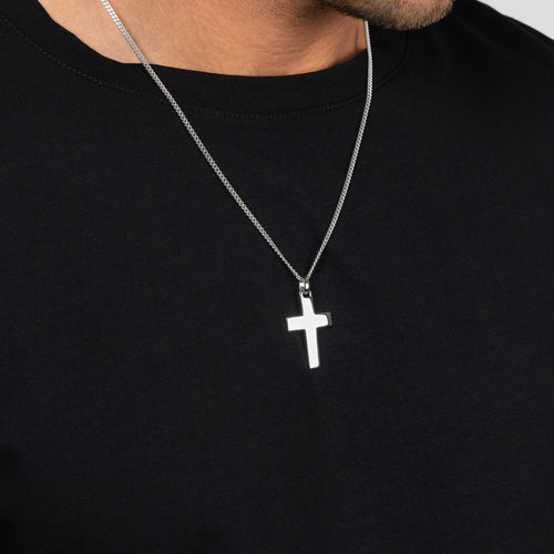 CROSS NECKLACE POLISHED 925 SILVER RHODIUM PLATED