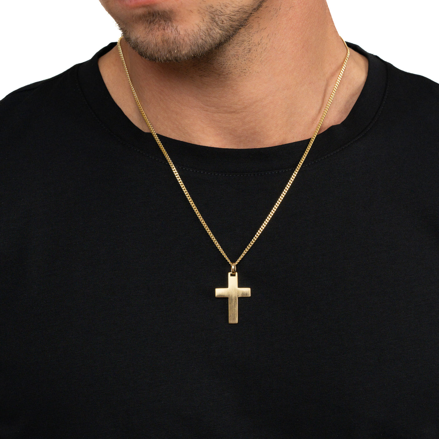 CROSS NECKLACE MATTED 925 SILVER 18 CARAT GOLD PLATED