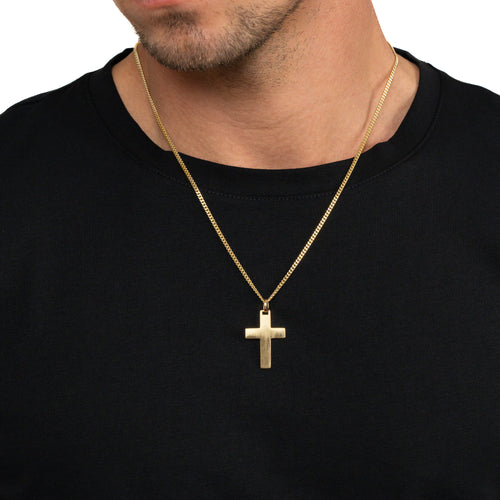 CROSS NECKLACE MATTED 925 SILVER 18 CARAT GOLD PLATED