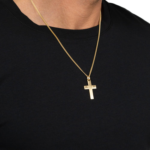 CROSS NECKLACE MATTED 925 SILVER 18 CARAT GOLD PLATED